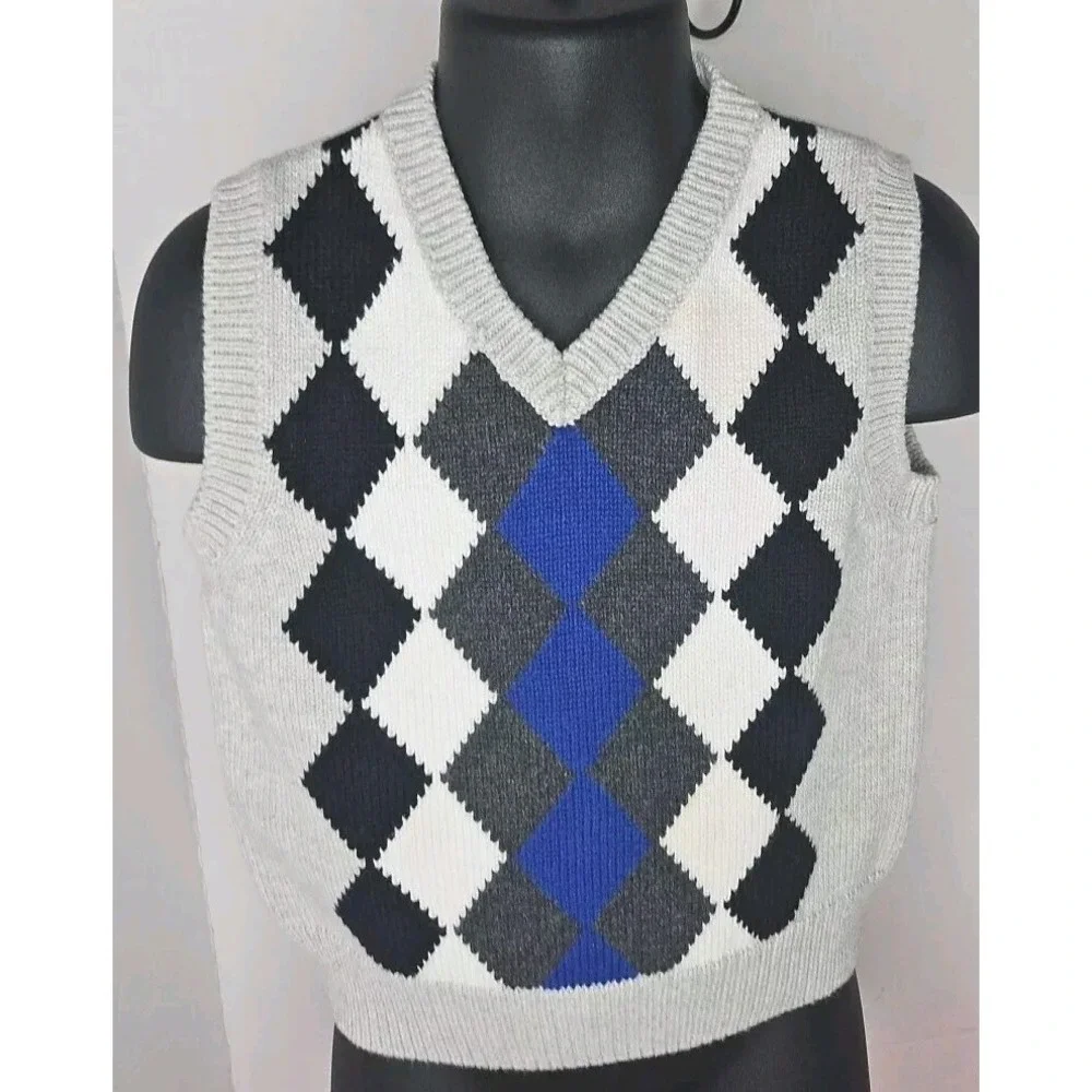 Boy's Gymboree 2010 Preppy Rocks Gray‎ Blue Argyle Sweater Vest Size 18-24 MTHS